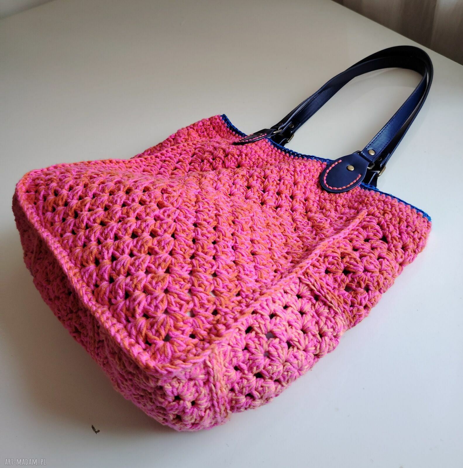 Kolorowa szydełkowa torebka boho na ramię 37x37