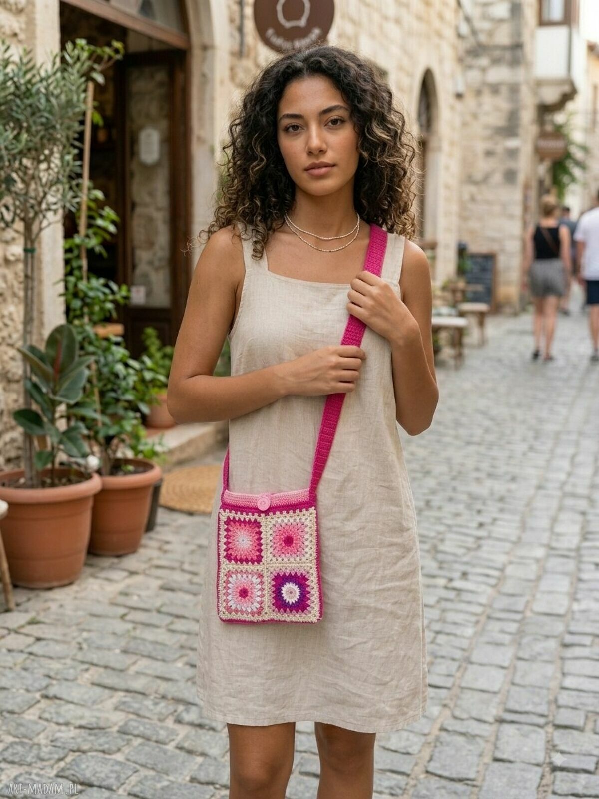Szydełkowa torebka retro mini w kwadraty babuni
