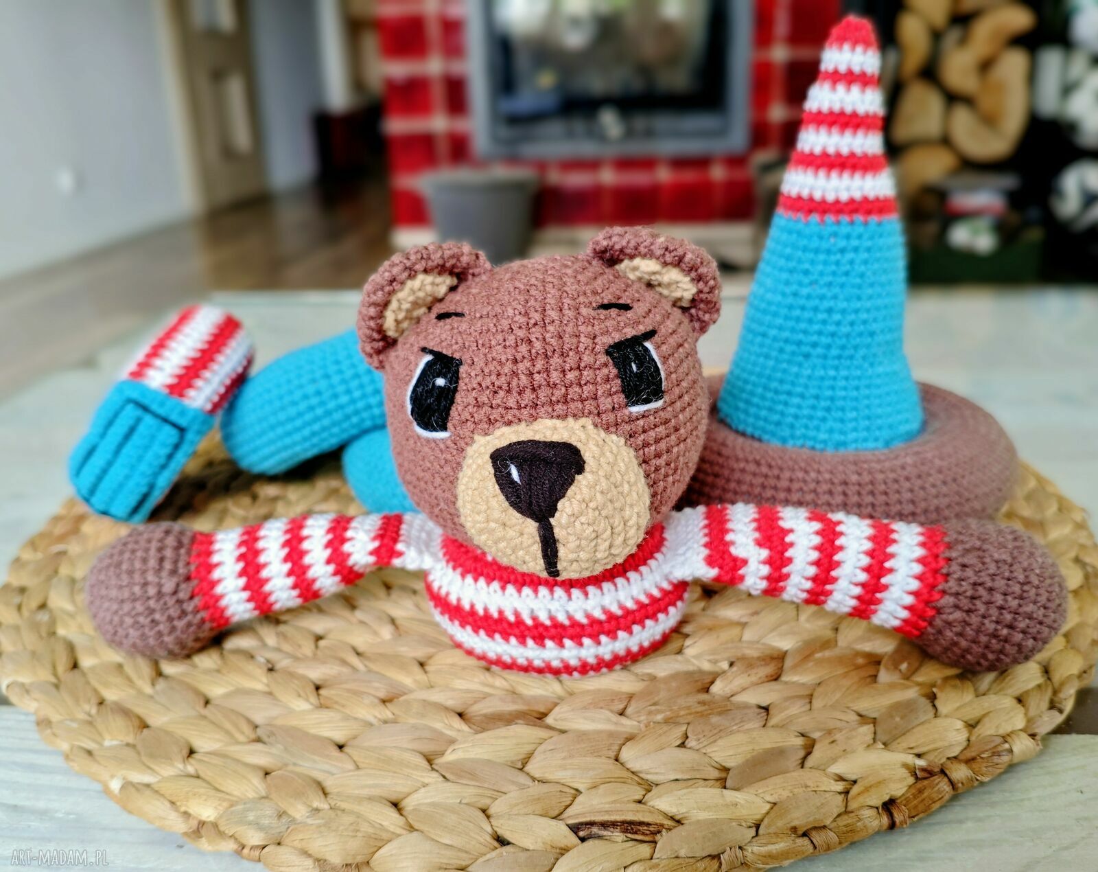 Szydełkowa zabawka miś piramidka wieża do układania dla dziecka (handmade)