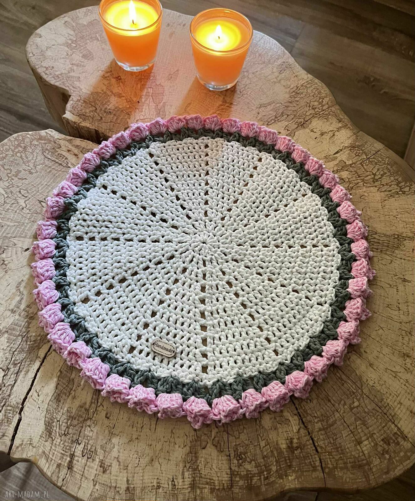 Szydełkowe podkładki z bawełnianego sznurka - zestaw 6 sztuk (35 cm)