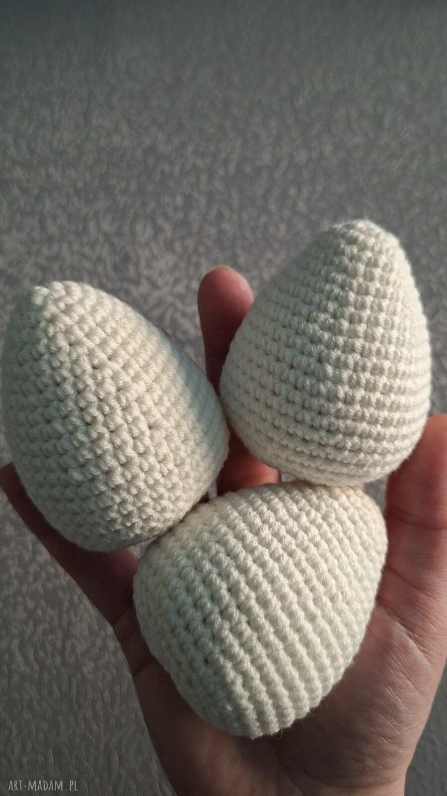 Szydełkowe białe pisanki - zestaw 3 handmade (ok. 7-8 cm)
