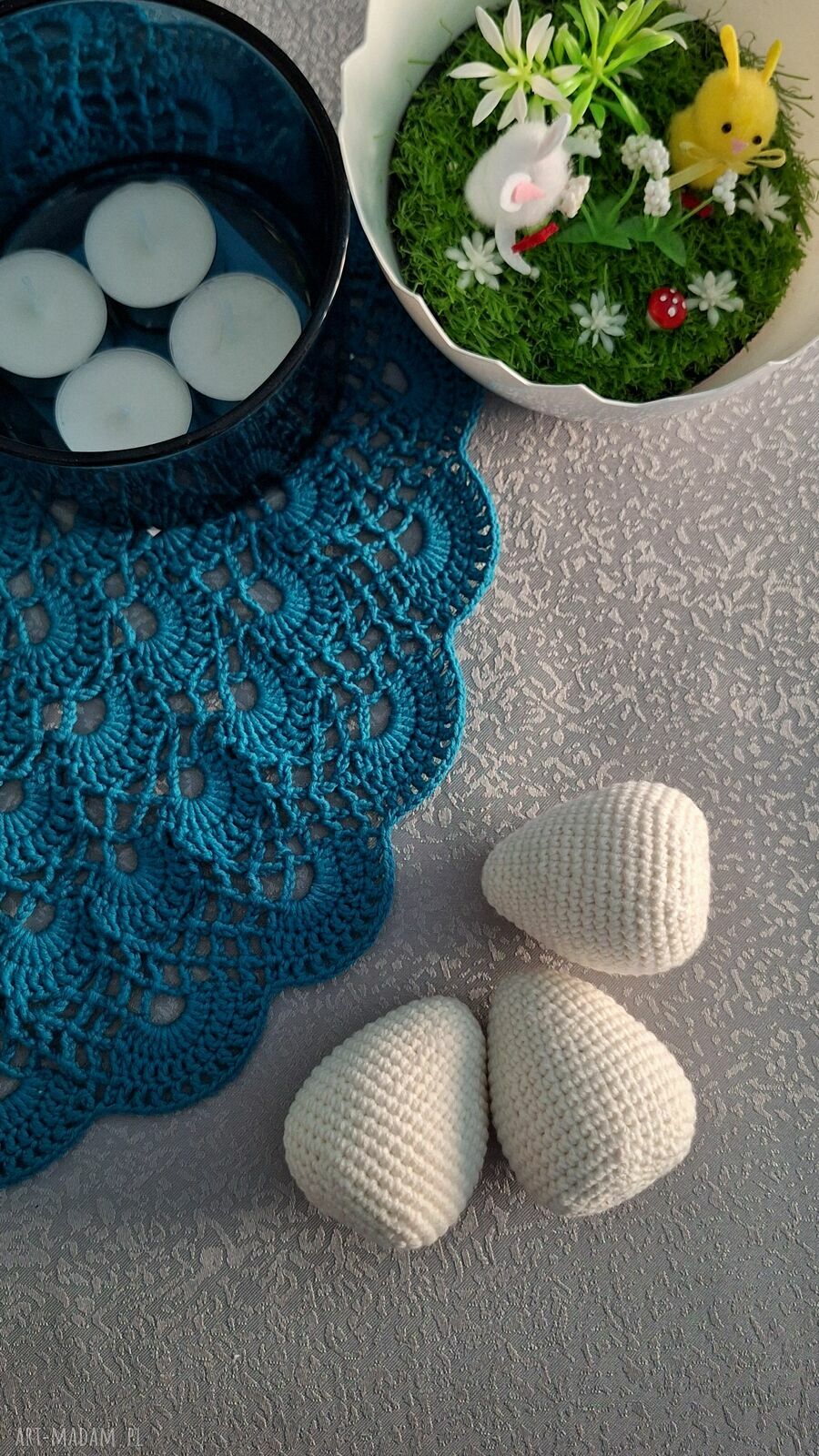 Szydełkowe białe pisanki - zestaw 3 handmade (ok. 7-8 cm)
