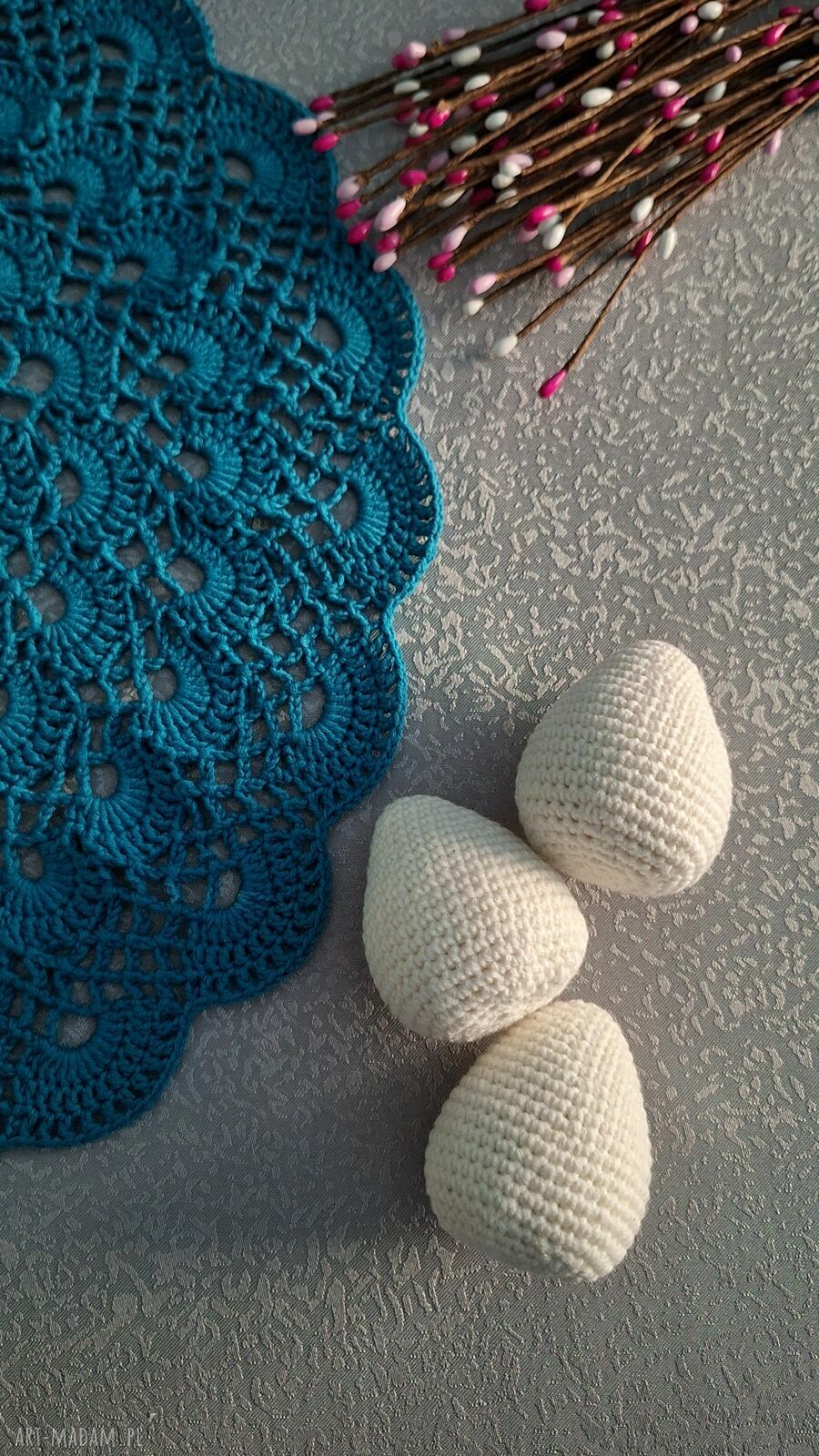 Szydełkowe białe pisanki - zestaw 3 handmade (ok. 7-8 cm)