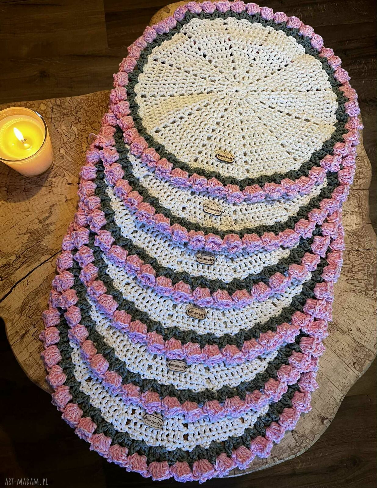 Szydełkowe podkładki z bawełnianego sznurka - zestaw 6 sztuk (35 cm)