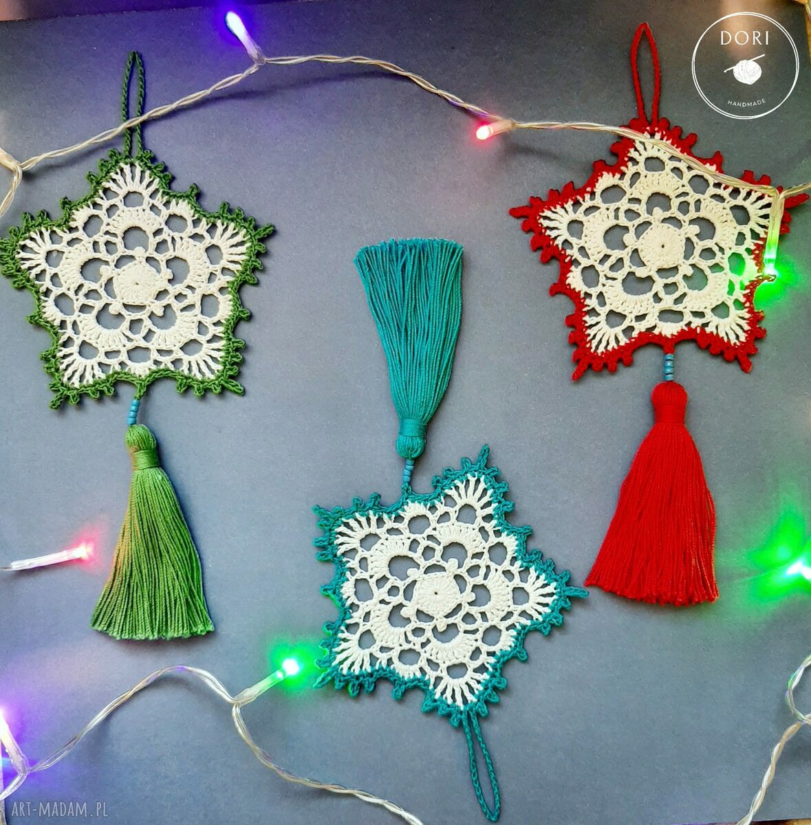 Szydełkowe gwiazdki z chwostami na choinkę - zestaw 3 szt. handmade