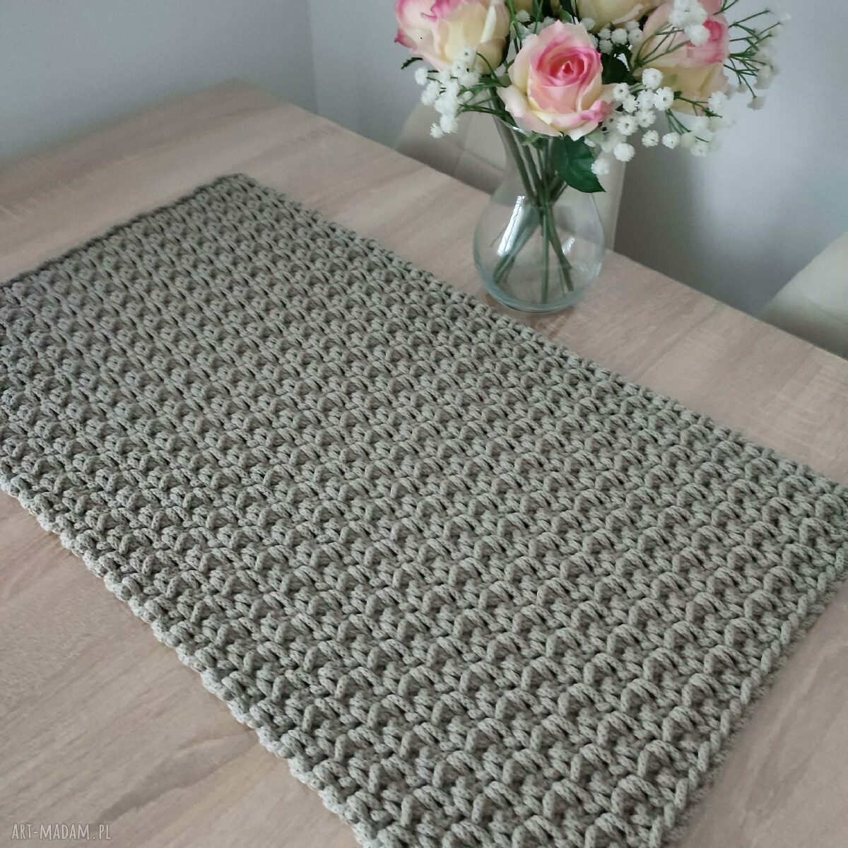 Bieżnik szydełkowy ze sznurka bawełnianego prostokątny 35x65 cm - styl boho