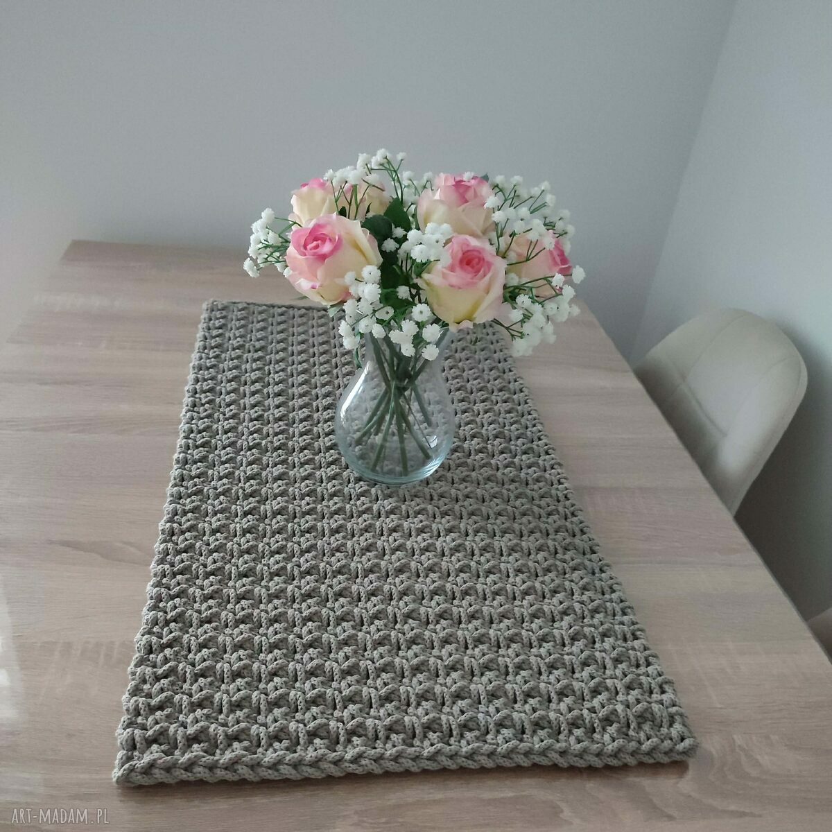 Bieżnik szydełkowy ze sznurka bawełnianego prostokątny 35x65 cm - styl boho