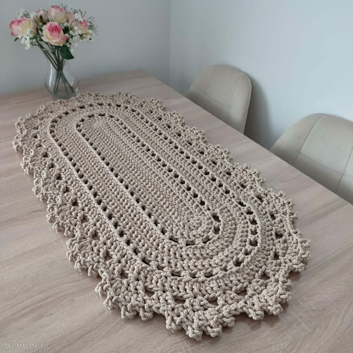Bieżnik szydełkowy ze sznurka bawełnianego, owalny 50x100 cm