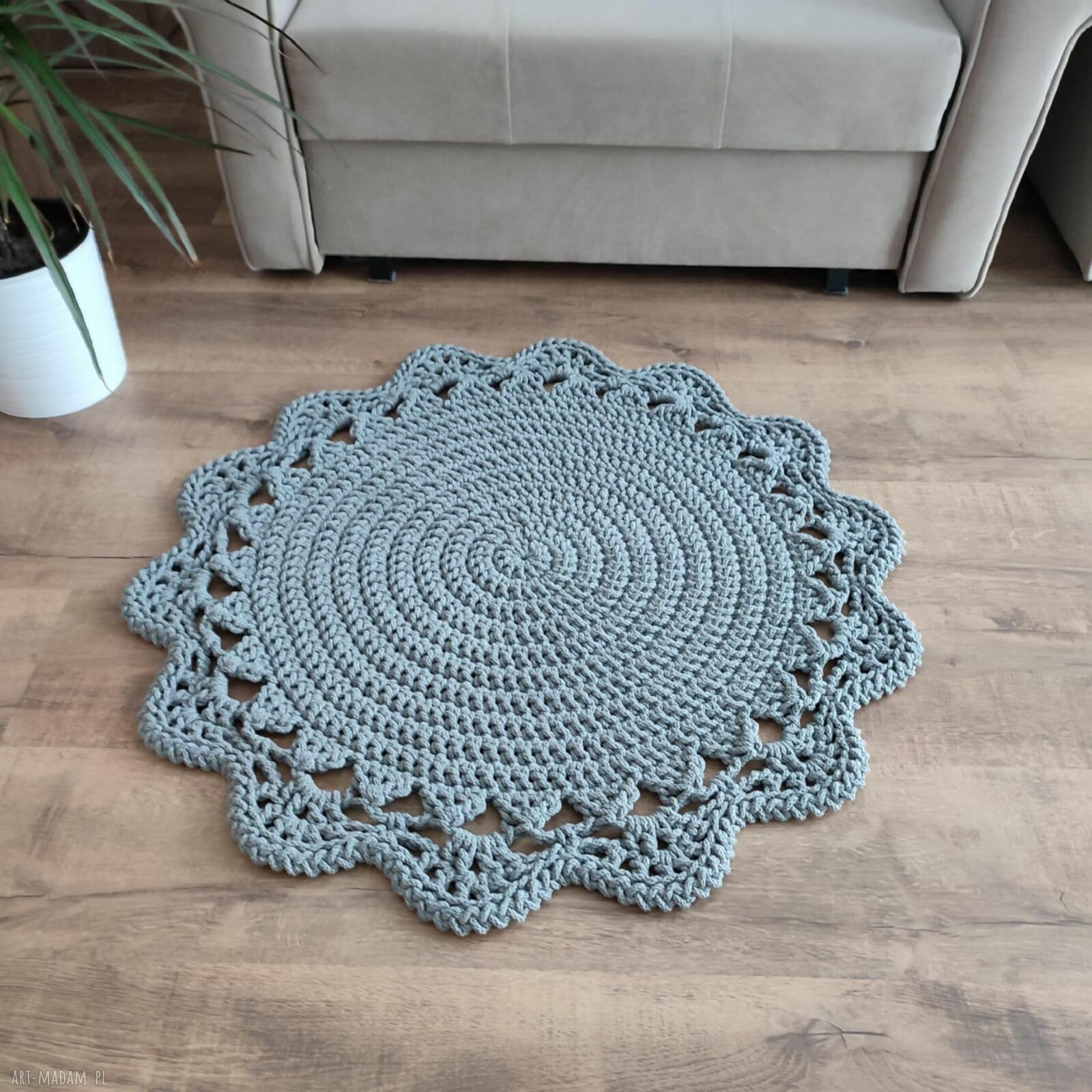 Dywan szydełkowy ze sznurka bawełnianego - okrągły 80 cm