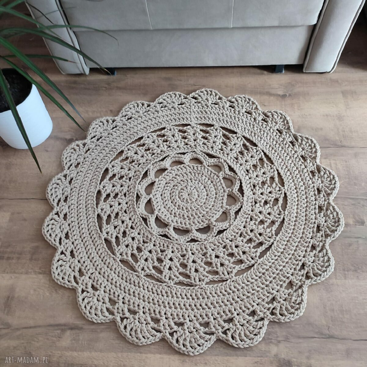 Dywan szydełkowy ze sznurka bawełnianego - okrągły 90 cm