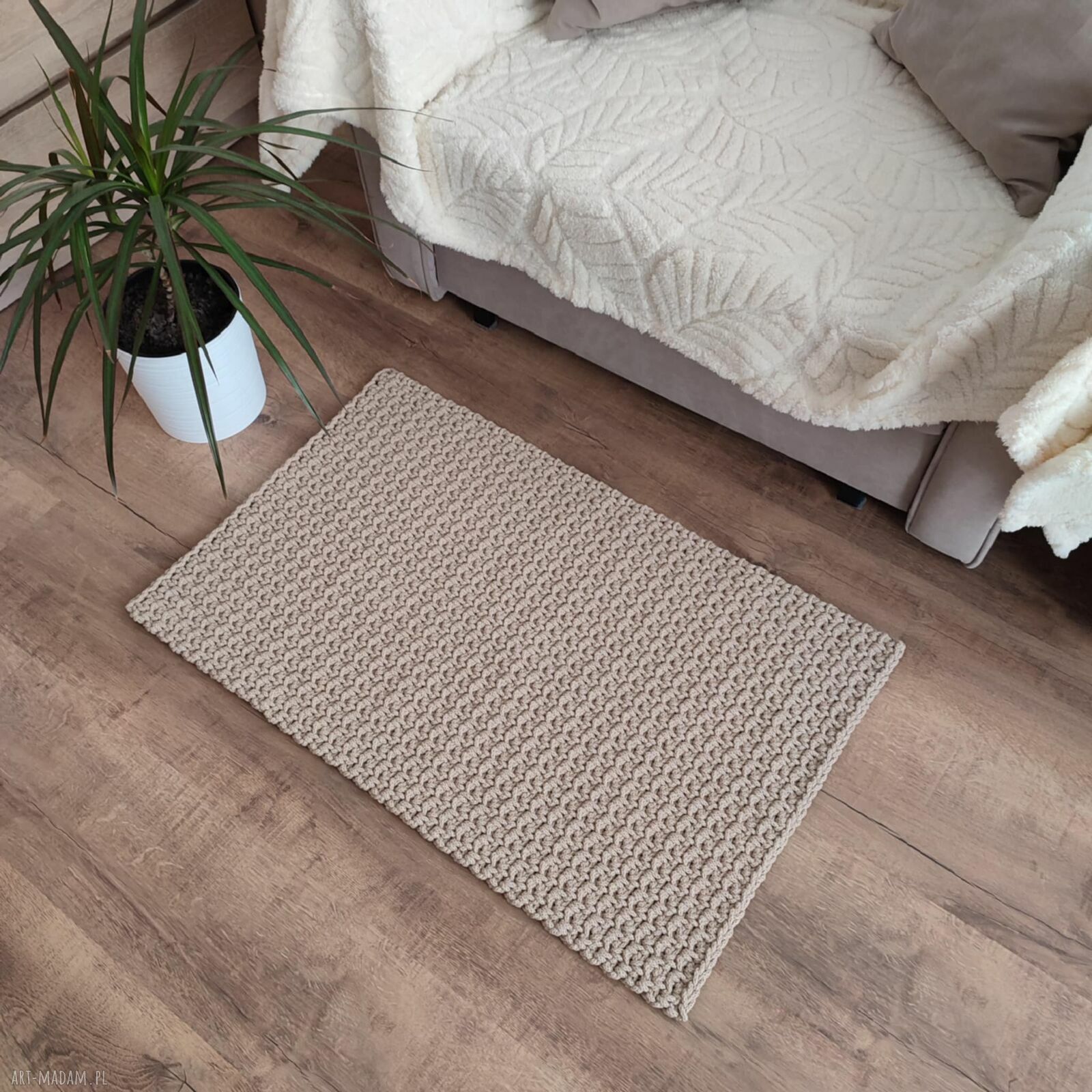 Dywan szydełkowy z bawełnianego sznurka 60x90 cm - boho do wnętrz