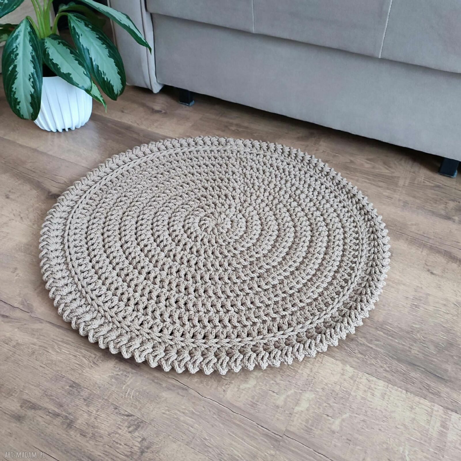 Okrągły dywan szydełkowy ze sznurka bawełnianego 60 cm