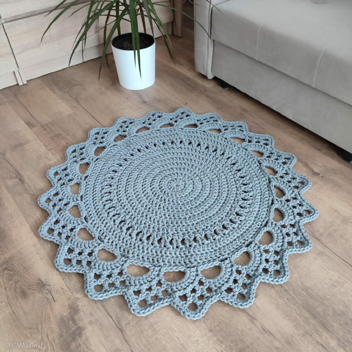 Okrągły dywan szydełkowy ze sznurka bawełnianego 90 cm - ręcznie robiony