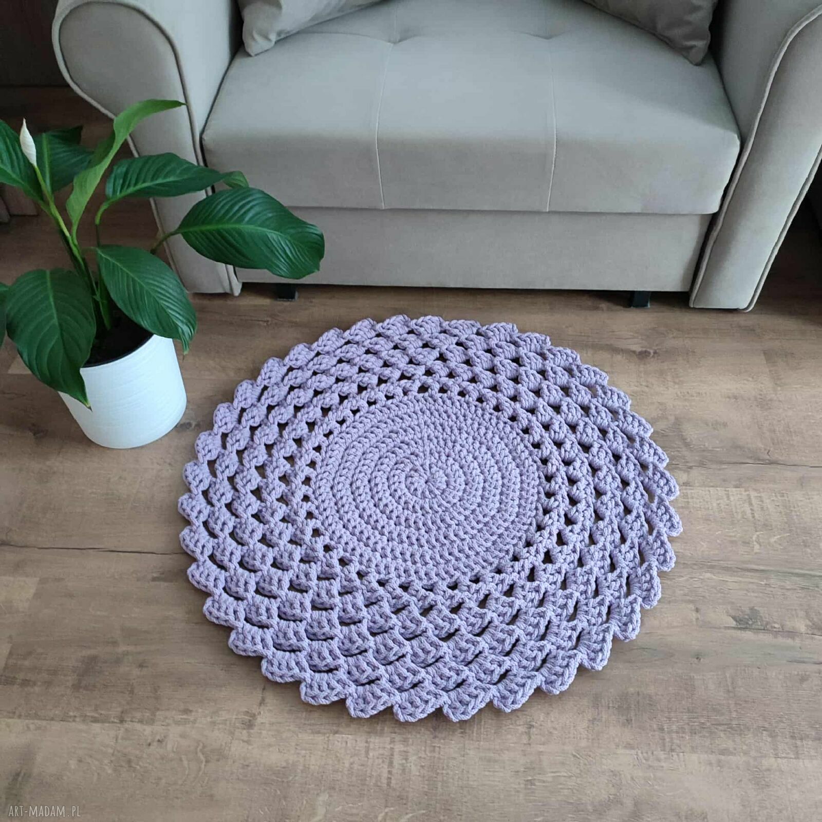 Okrągły dywan szydełkowy ze sznurka bawełnianego 70 cm