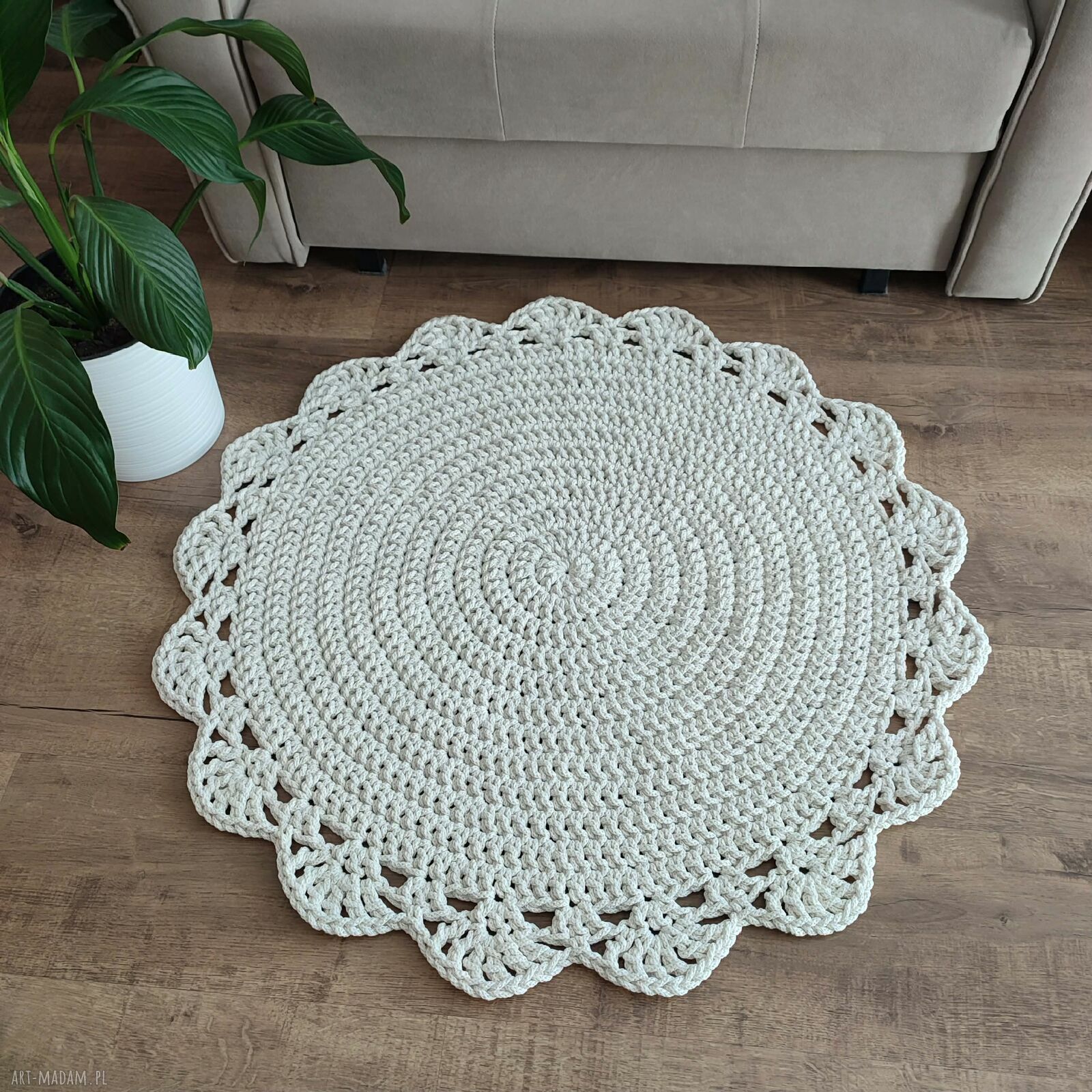 Dywan szydełkowy okrągły 85 cm ze sznurka bawełnianego