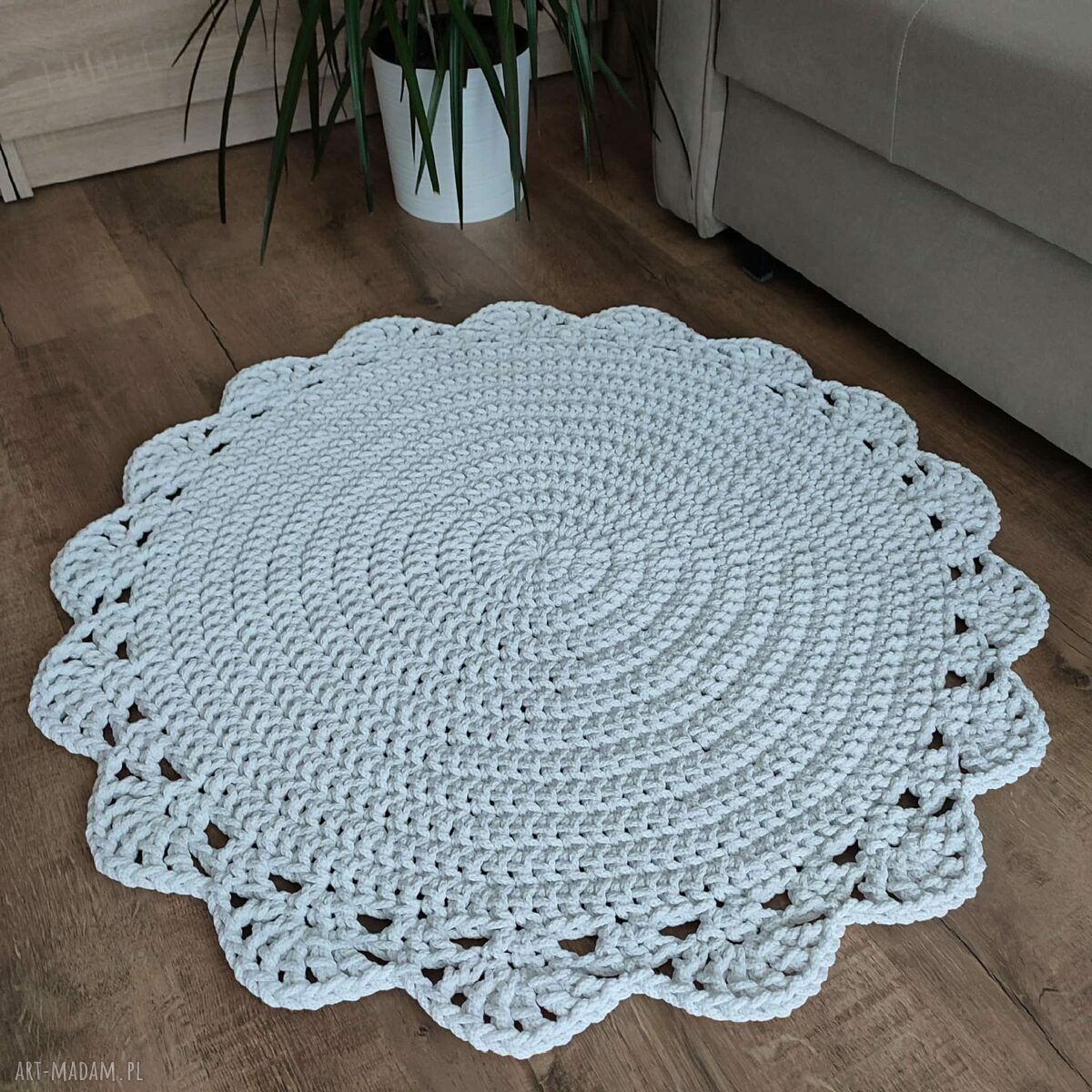 Dywan szydełkowy okrągły ze sznurka bawełnianego 80 cm