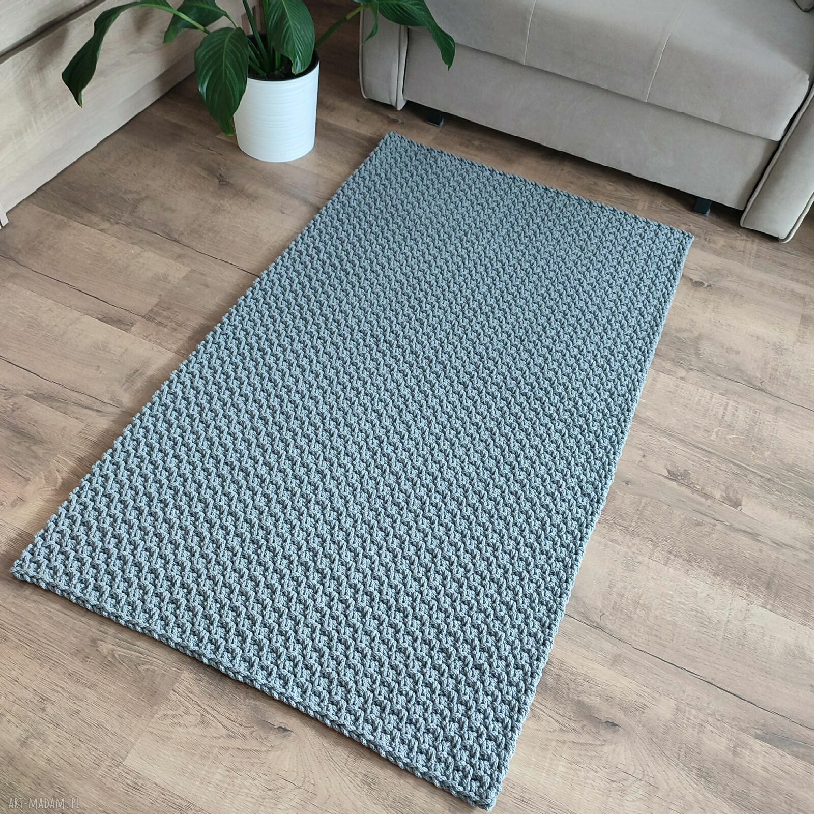 Dywan szydełkowy ze sznurka 75 x 125 cm - szary boho do sypialni i salonu