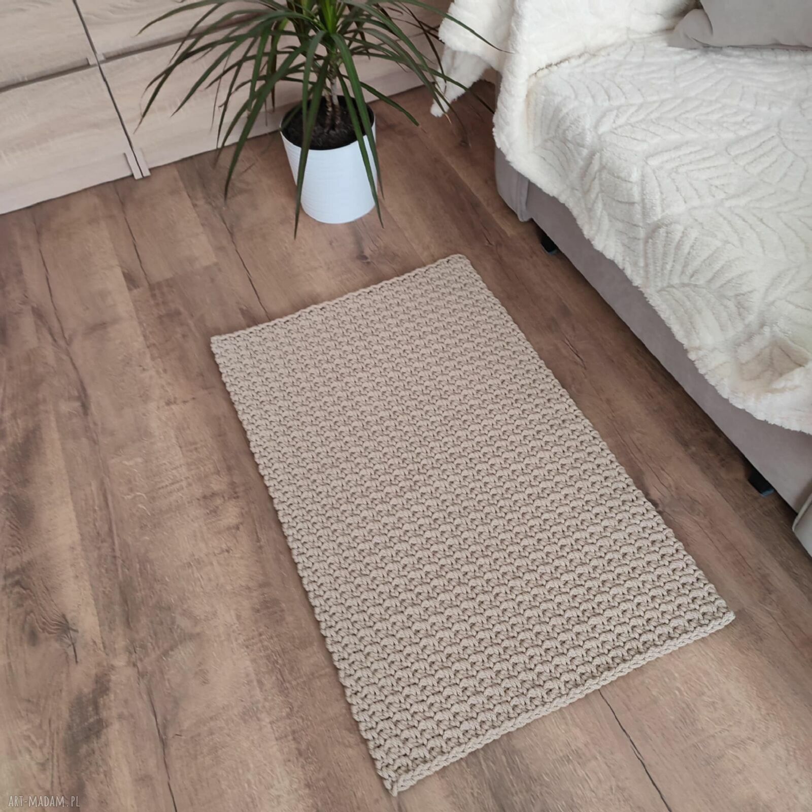 Dywan szydełkowy z bawełnianego sznurka 60x90 cm - boho do wnętrz
