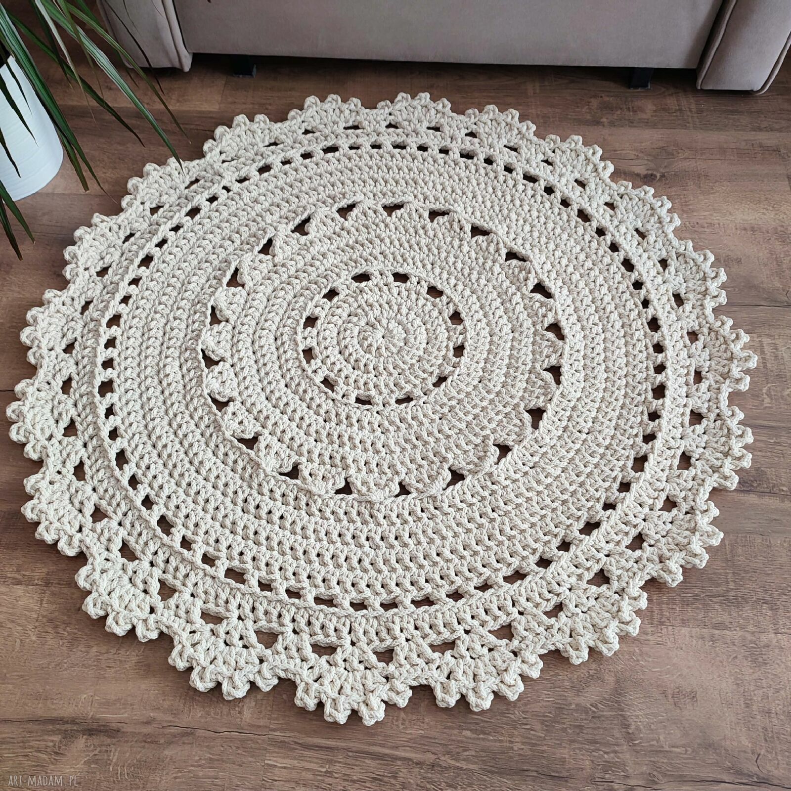 Dywan szydełkowy okrągły ze sznurka bawełnianego - 90 cm