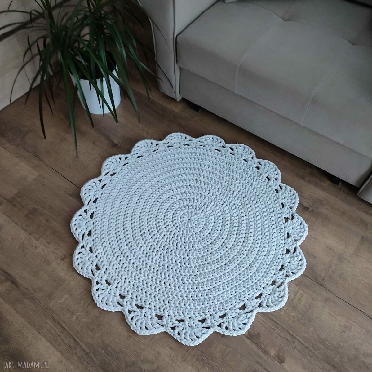 Dywan szydełkowy okrągły ze sznurka bawełnianego 80 cm