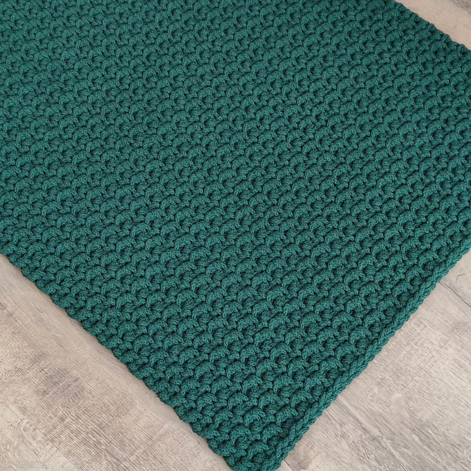 Dywan szydełkowy prostokątny ze sznurka 70x100 cm - butelkowa zieleń