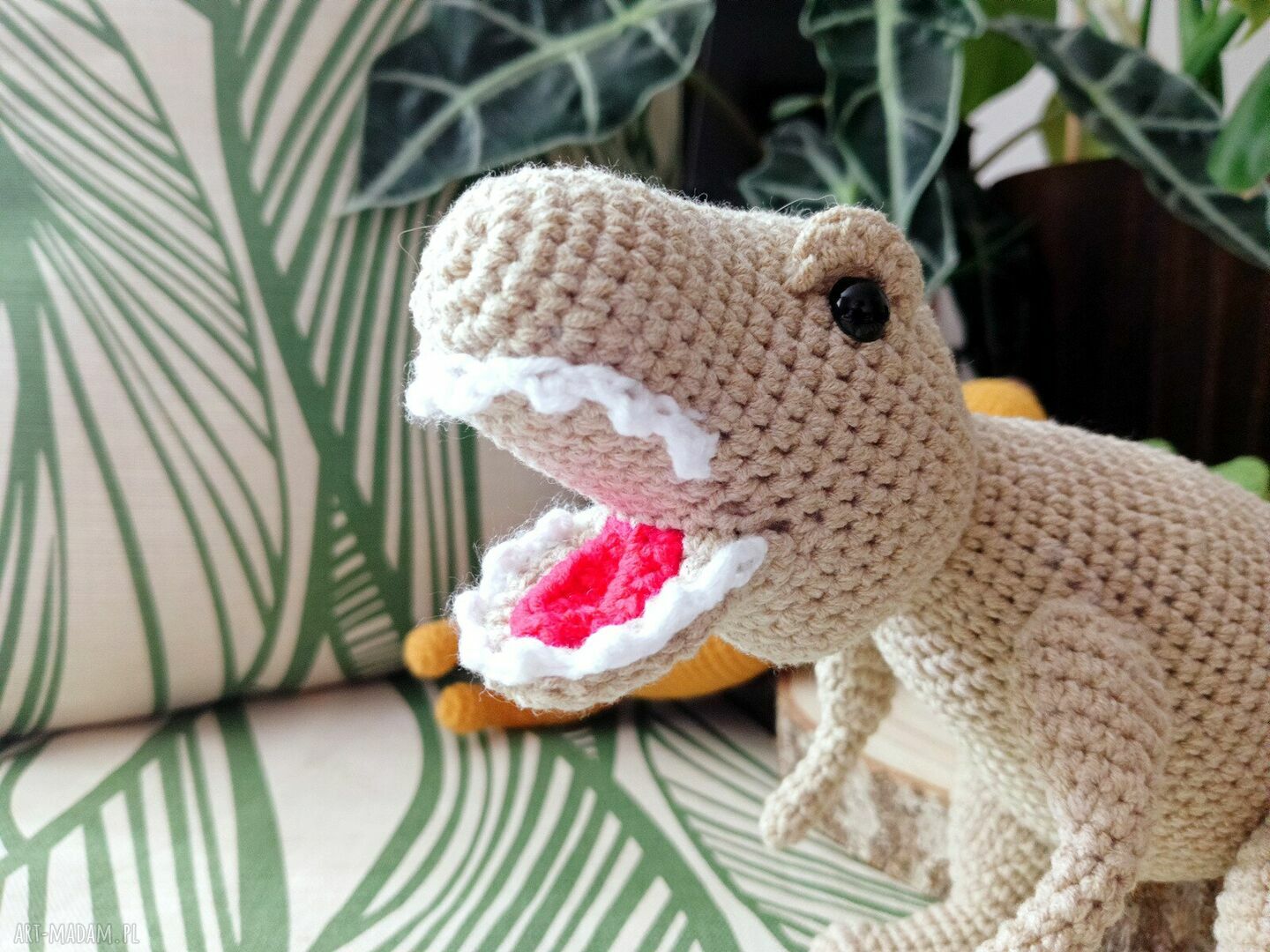 Dinozaur T-Rex - ręcznie robiona maskotka z włóczki bawełnianej, prezent dla dziecka