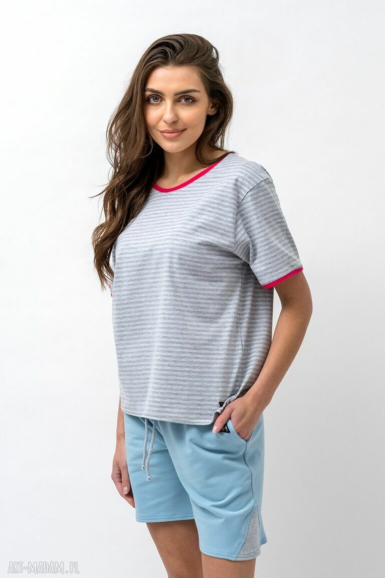 T-shirt damski ROSE szary w paski z bawełny 95% i elastanu
