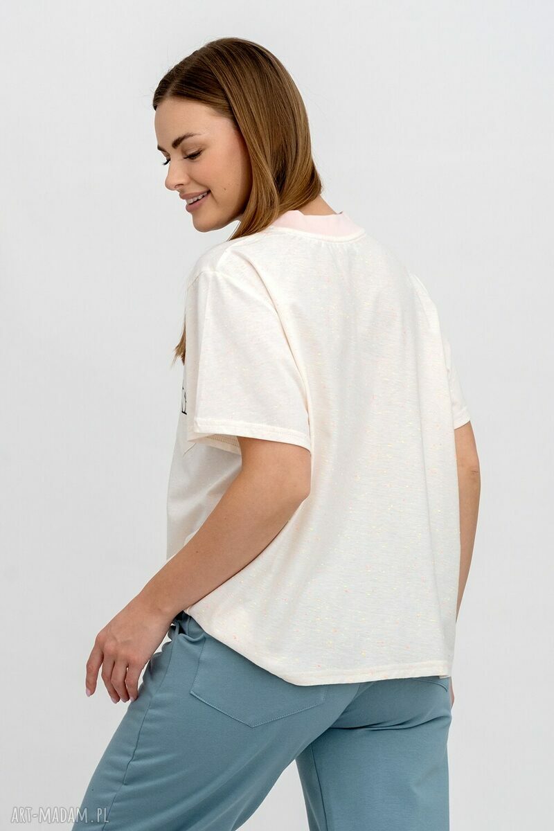 T-shirt damski Wanilia z kieszonką i nadrukiem - oversize