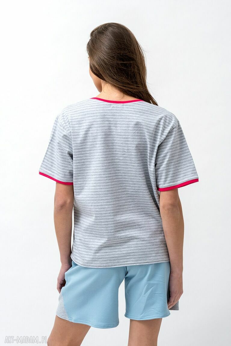 T-shirt damski ROSE szary w paski z bawełny 95% i elastanu