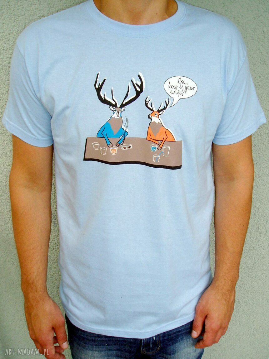 T-shirt podkoszulek z autorskim wzorem Jelenie kolor JASNONIEBIESKI S -M - L na prezent!