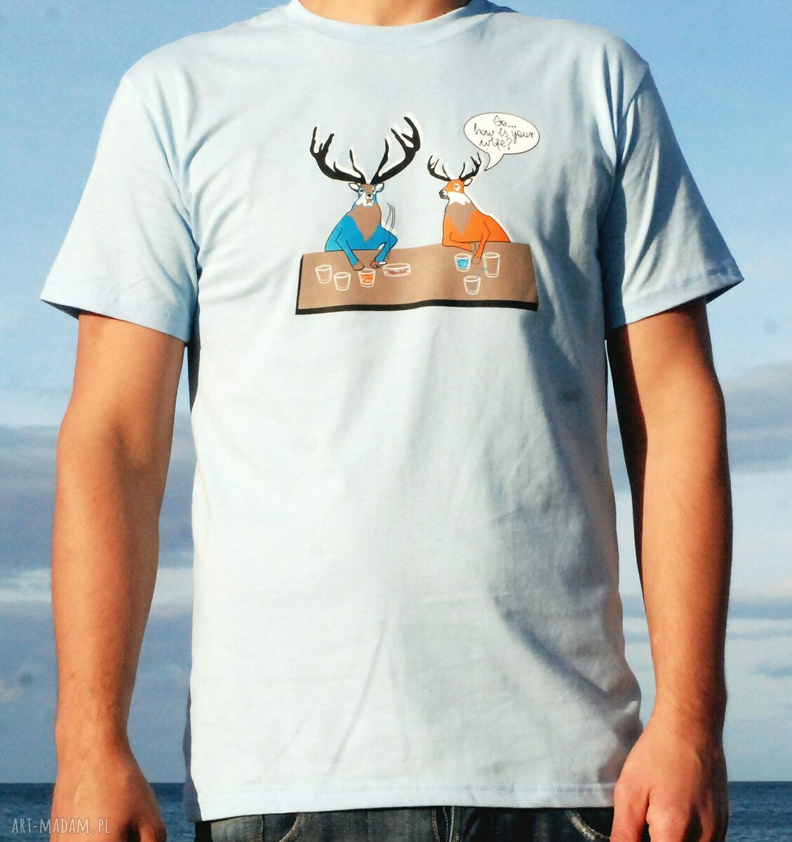 T-shirt podkoszulek z autorskim wzorem Jelenie kolor JASNONIEBIESKI S -M - L na prezent!