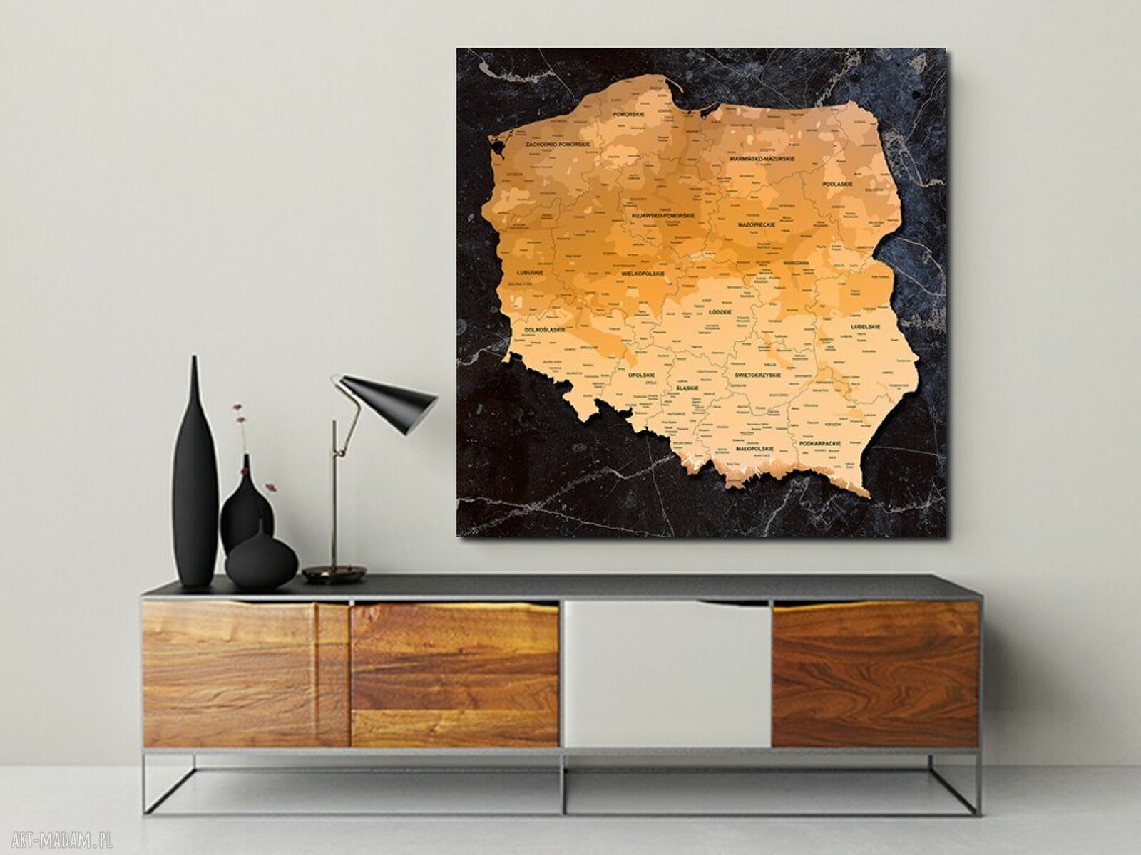 Tablica korkowa Mapa Polski nr 3 90x90 z pinezkami - gotowa do zawieszenia