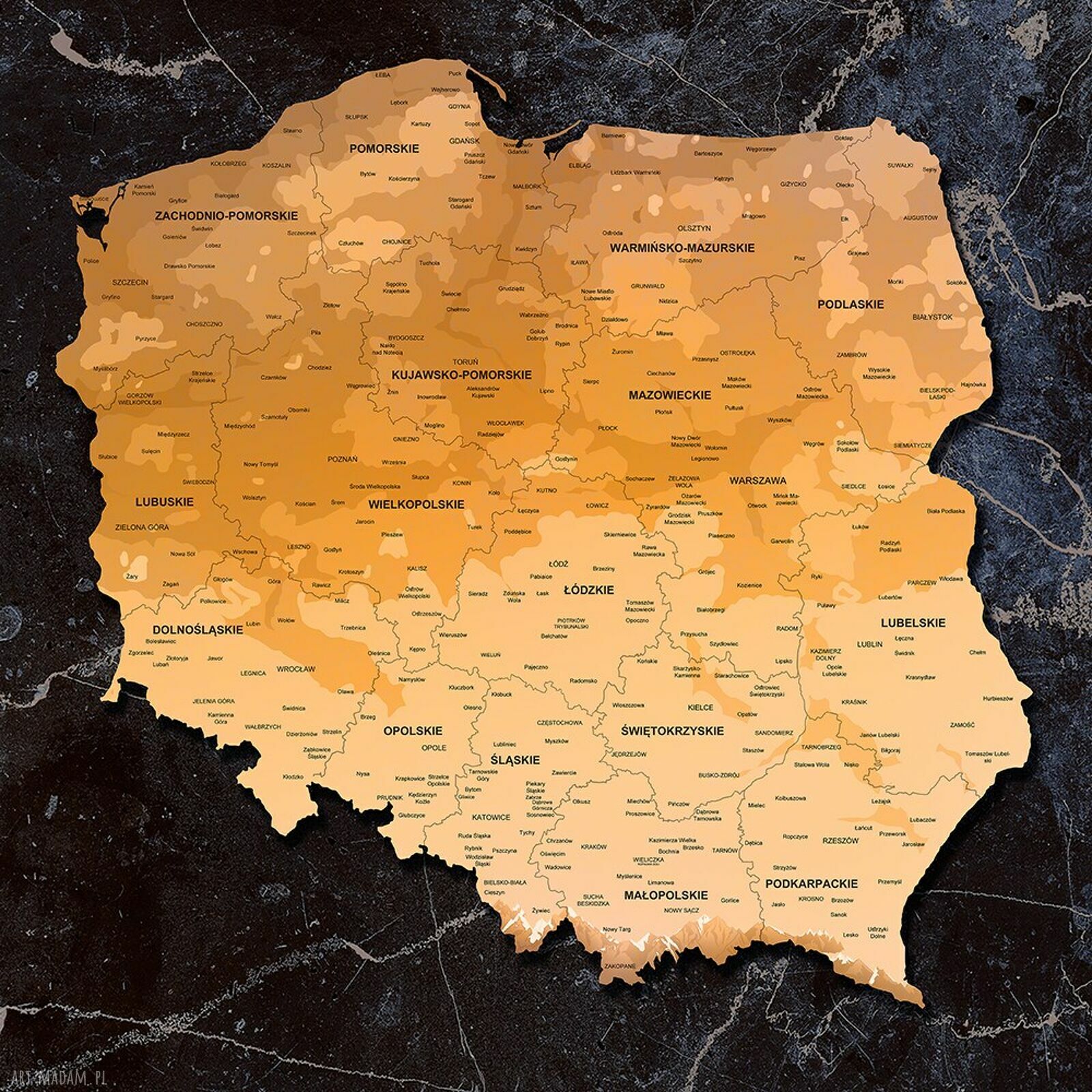 Tablica korkowa Mapa Polski nr 3 90x90 z pinezkami - gotowa do zawieszenia