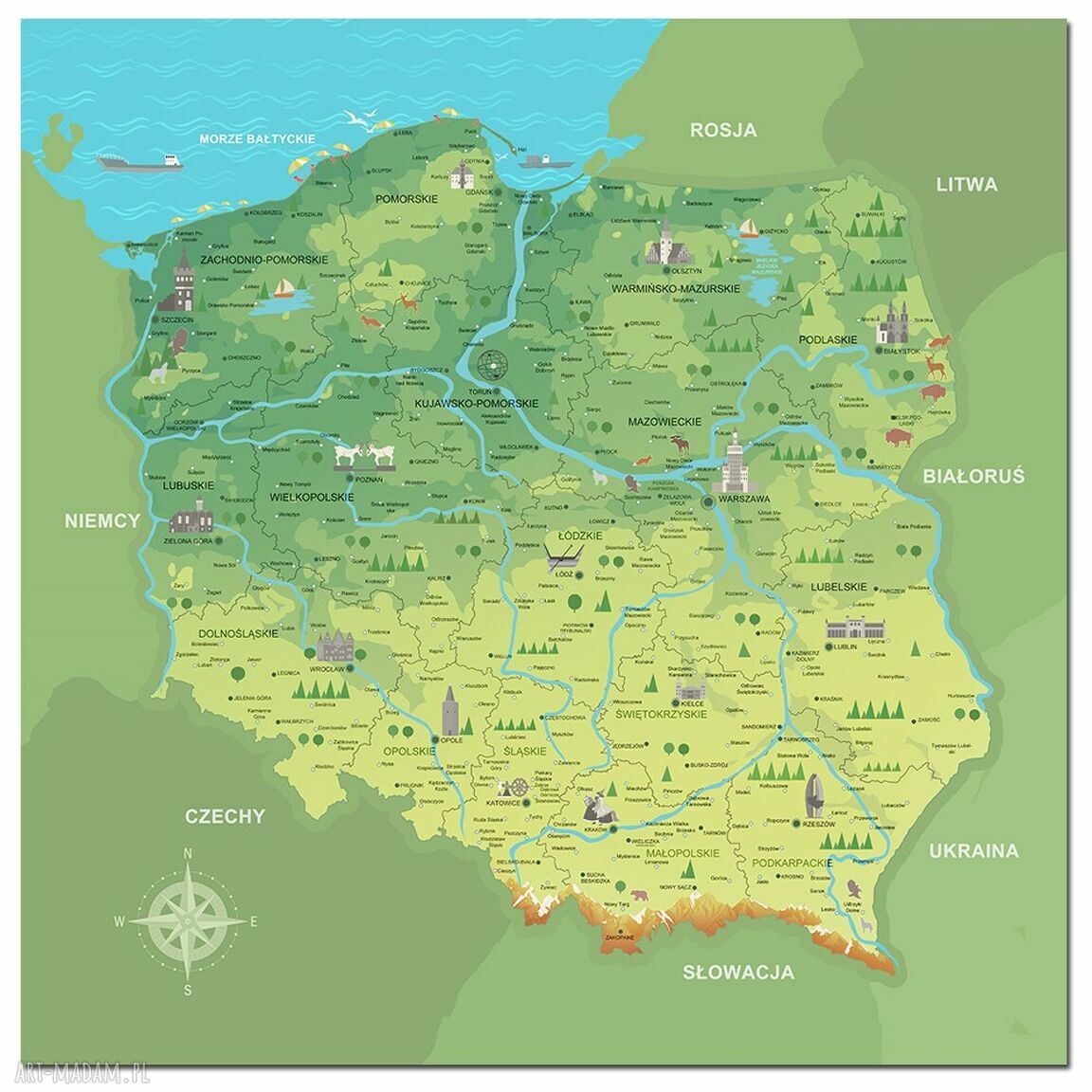 Tablica korkowa Mapa Polski 50x50 z pinezkami