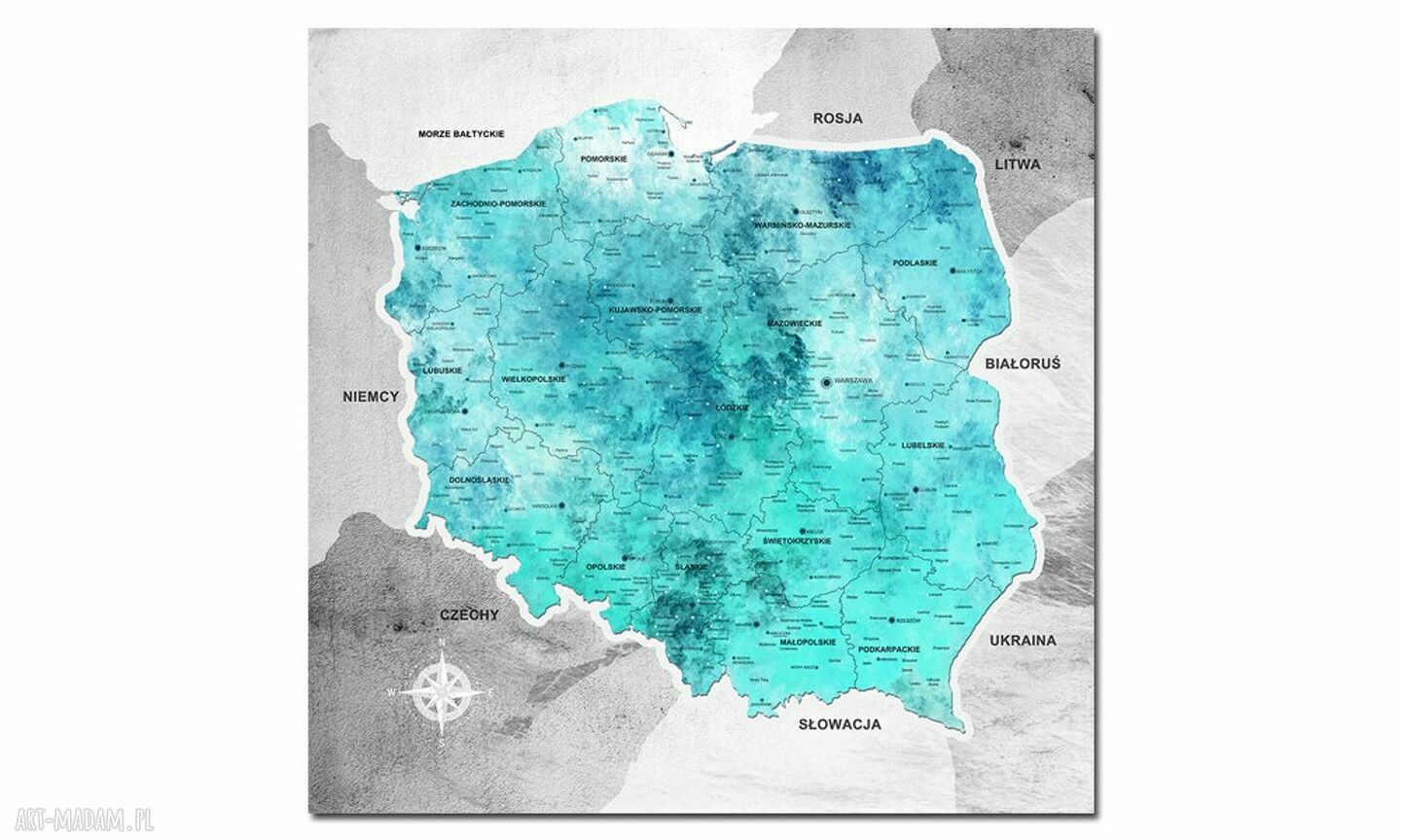 Tablica korkowa Mapa Polski nr 6 100x100 cm - obraz z pinezkami gratis