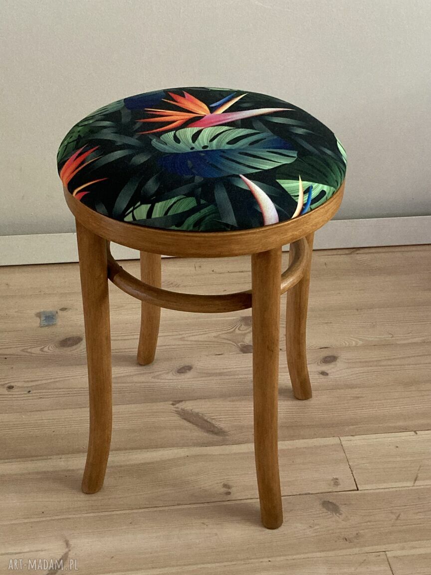 Taboret tapicerowany Thonet B302/46 - odnowiony welur i gięte drewno
