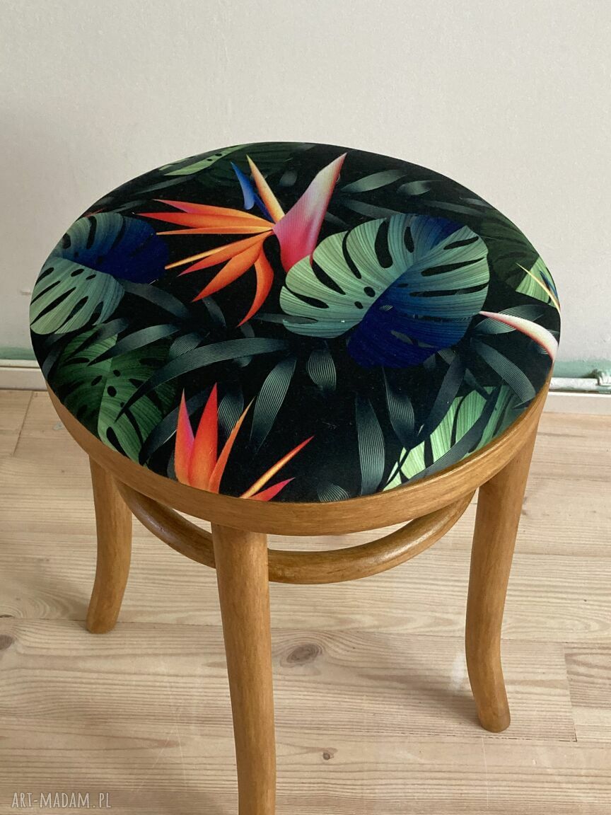 Taboret tapicerowany Thonet B302/46 - odnowiony welur i gięte drewno