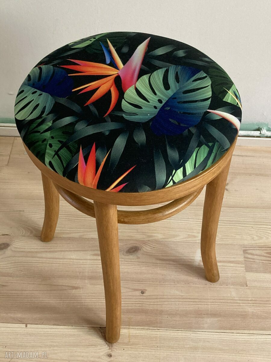 Taboret tapicerowany Thonet B302/46 - odnowiony welur i gięte drewno