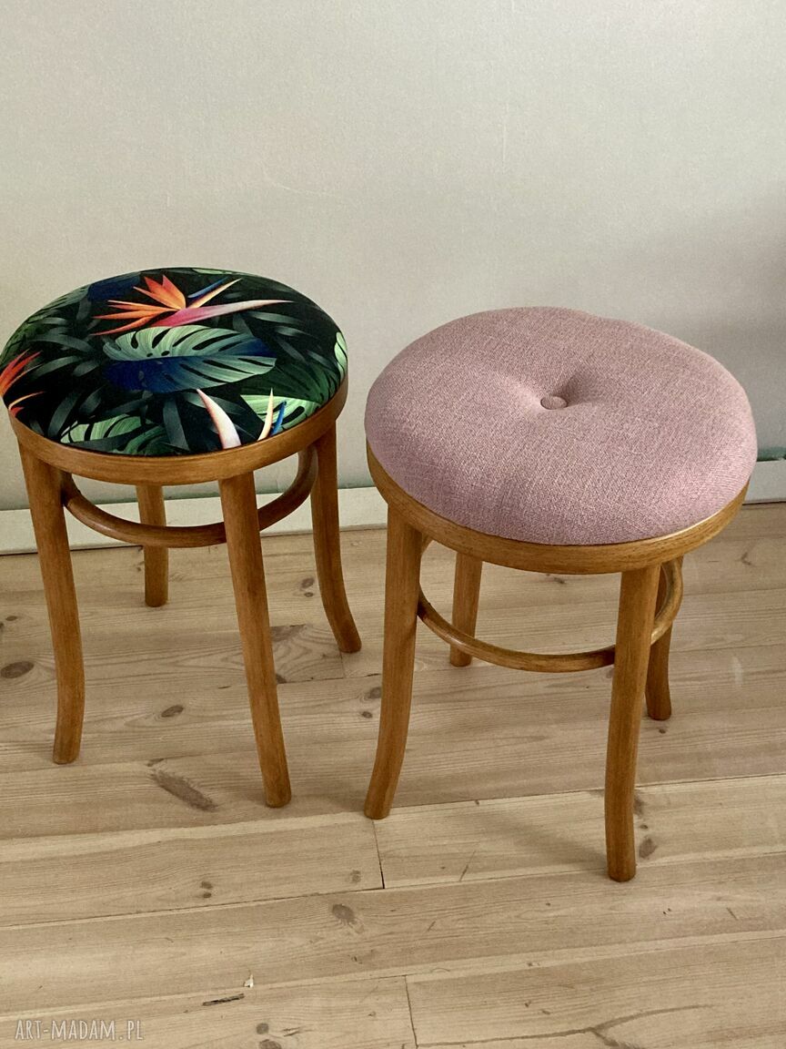 Taboret tapicerowany Thonet B302/46 - odnowiony welur i gięte drewno