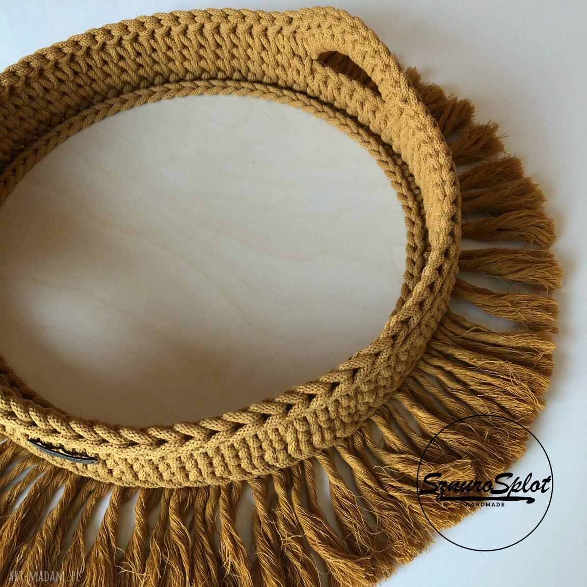 Taca boho z kosza ze sznurka 37 cm - ręcznie robiony koszyk na stół
