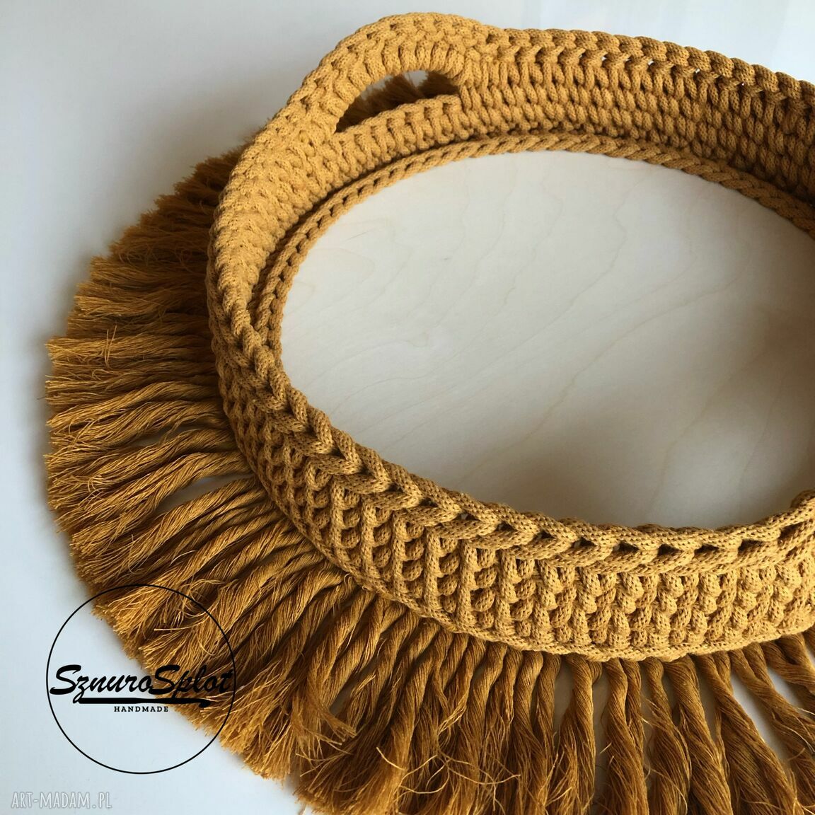 Taca boho z kosza ze sznurka 37 cm - ręcznie robiony koszyk na stół