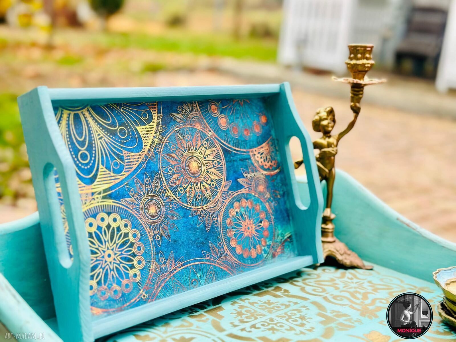 Taca dekoracyjna turkusowa z motywem Orient - shabby chic