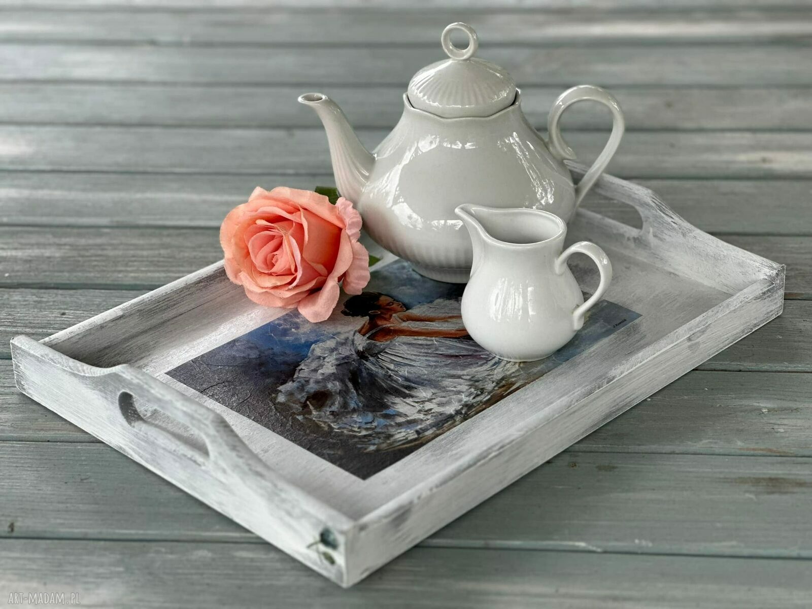 Taca dekoracyjna z baletnicą Monique art w stylu shabby chic - 40x30 cm