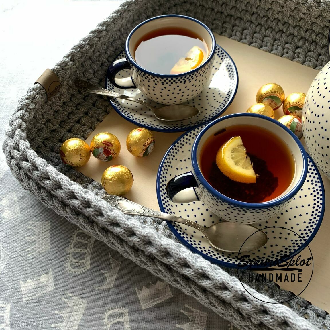 Taca-koszyk 30 x 40 cm z uchwytami - boho handmade