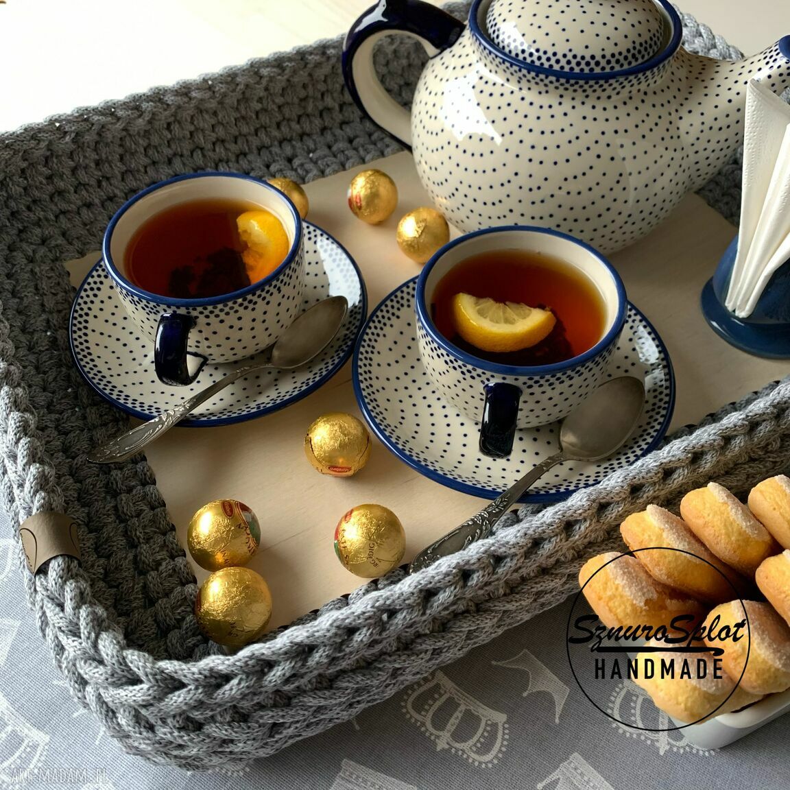 Taca-koszyk 30 x 40 cm z uchwytami - boho handmade