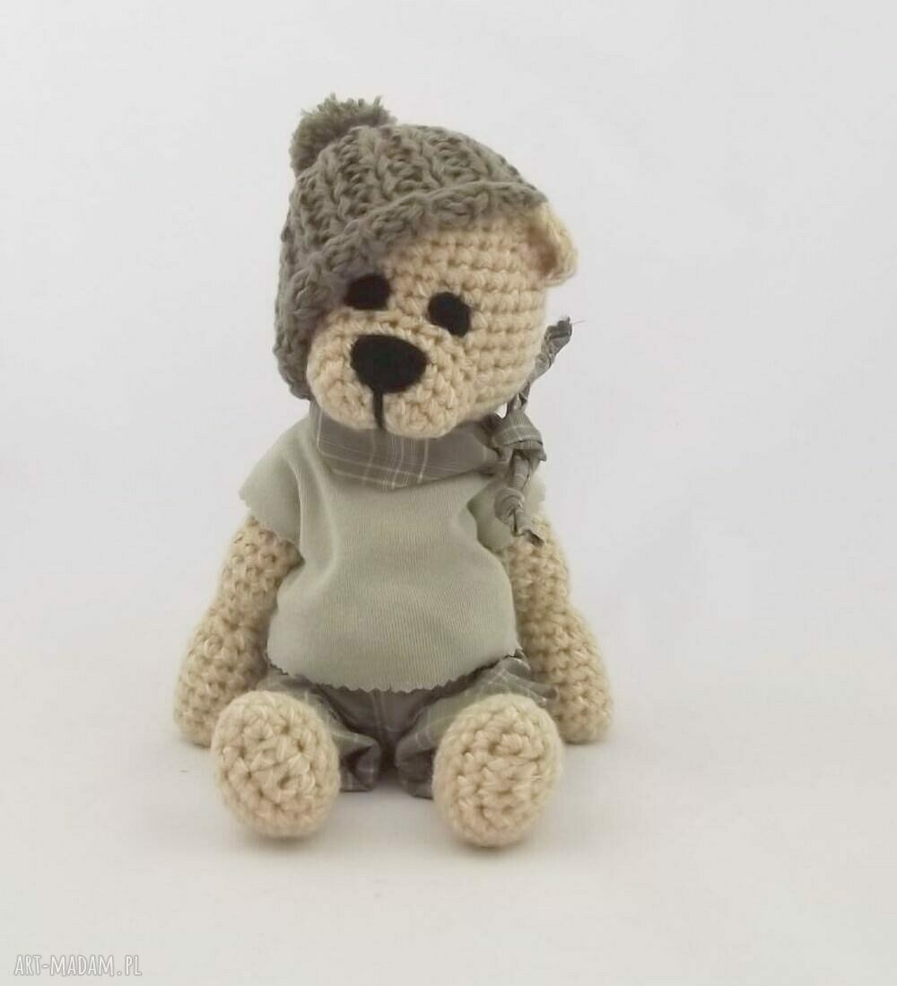Maskotka Miś szydełkowy Tadzik - ręcznie robiony prezent dla dziecka, 32 cm