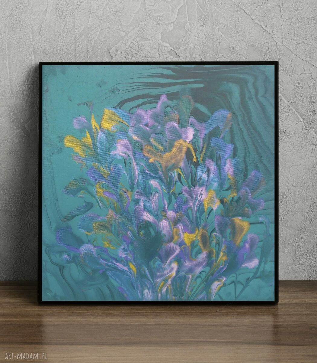Tajemnica głębin - ręcznie malowany obraz akrylowy 30x30 w technice acrylic pouring