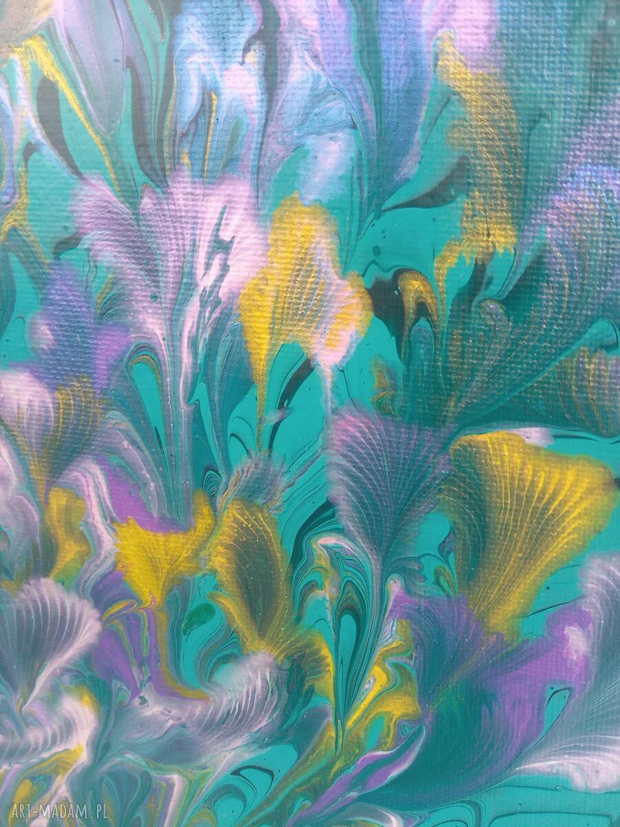 Tajemnica głębin - ręcznie malowany obraz akrylowy 30x30 w technice acrylic pouring