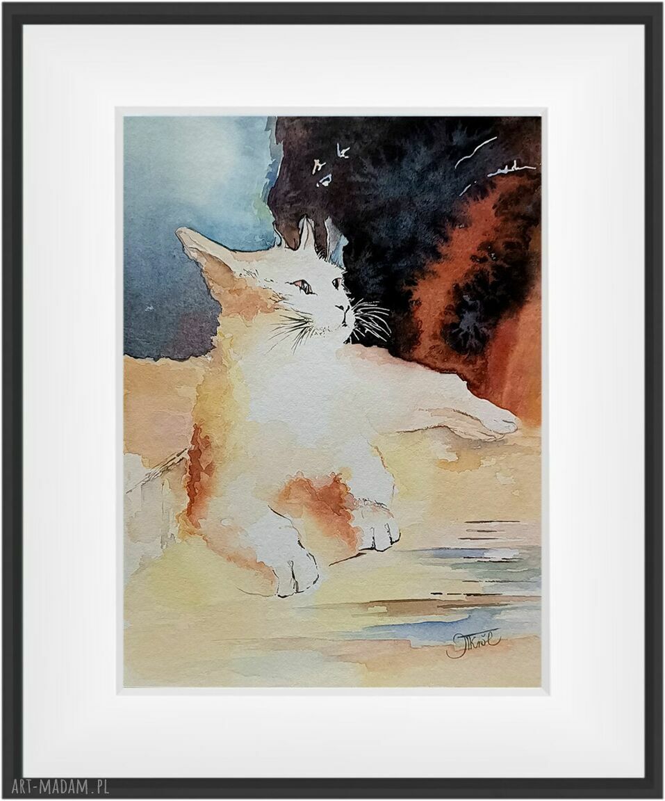Tajemnice kociej duszy - akwarela koty 24x32 cm (oryginał)