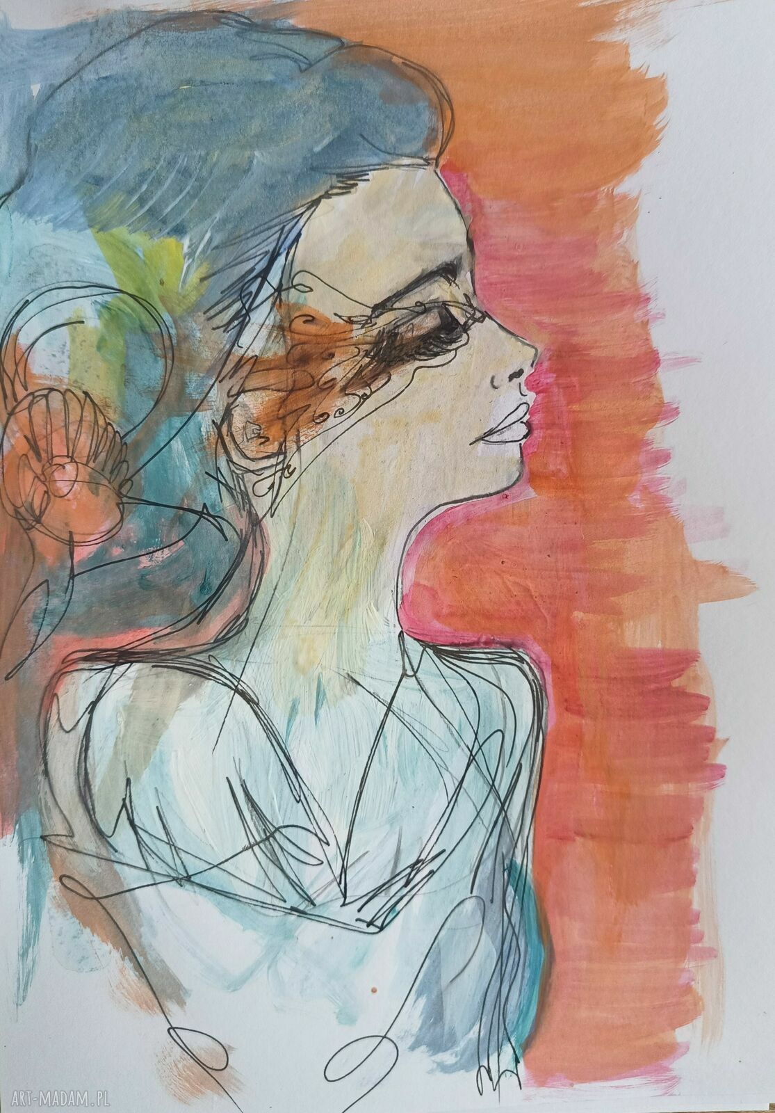 Tajemnicza wróżka ze snu - autorska grafika w technice mieszanej